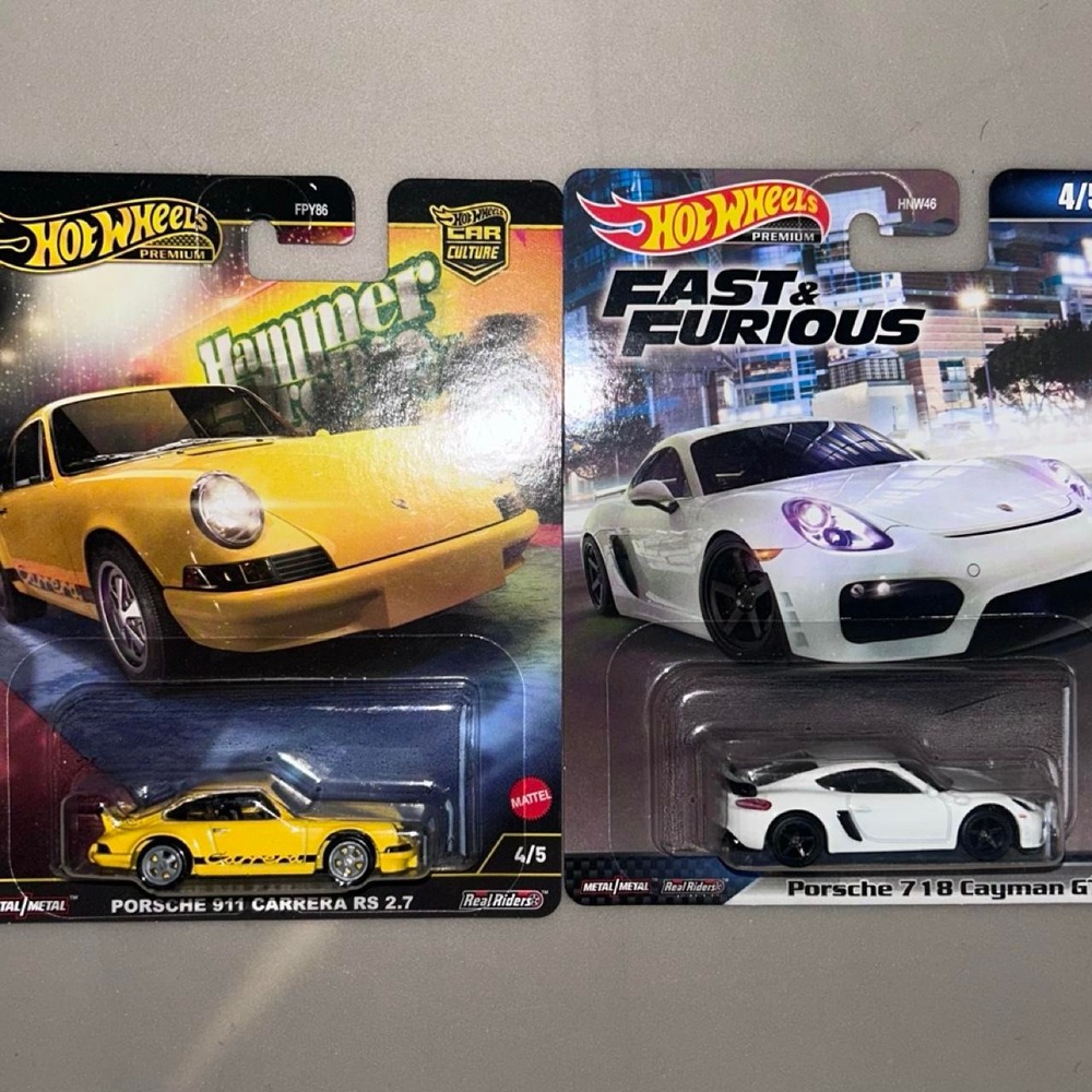 Hot Wheels Premium Porsche 718 Cayman GT4 911 Carrera RS 2.7 Diecast Bundle